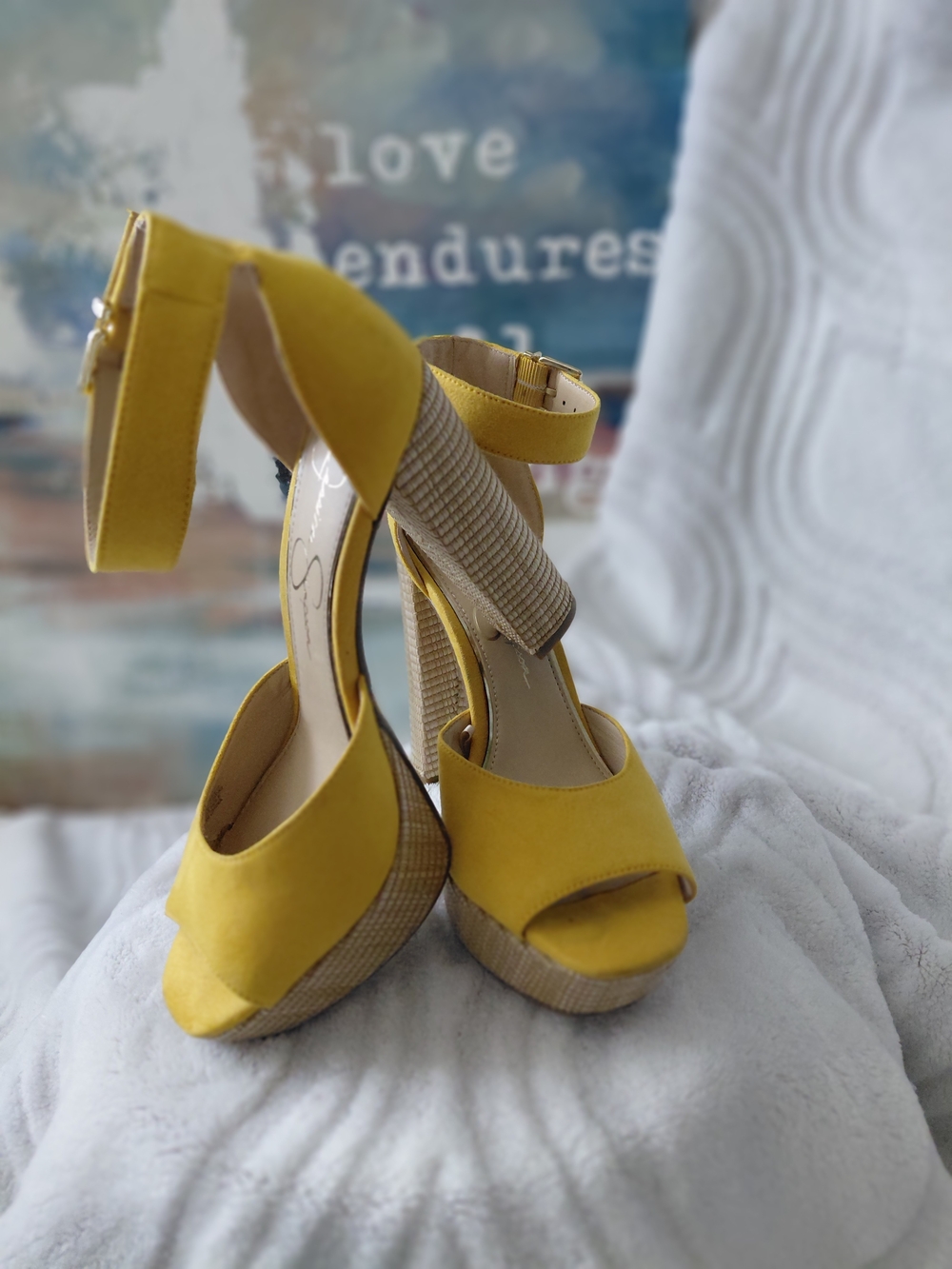 Jessica Simpson Yellow Suede Platform Ankle-Strap Heels